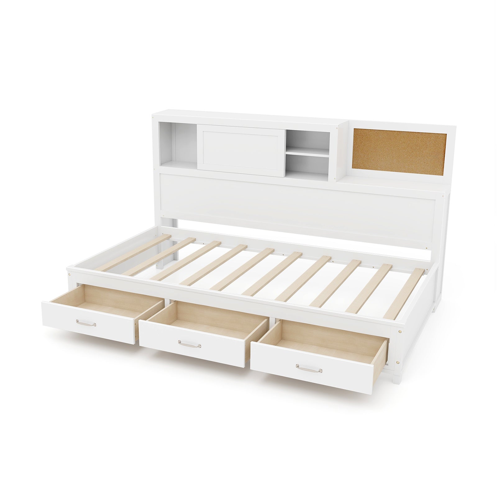 Twin/Full Size Wooden Daybed with 3 Drawers with Storage Shelves-Full Size