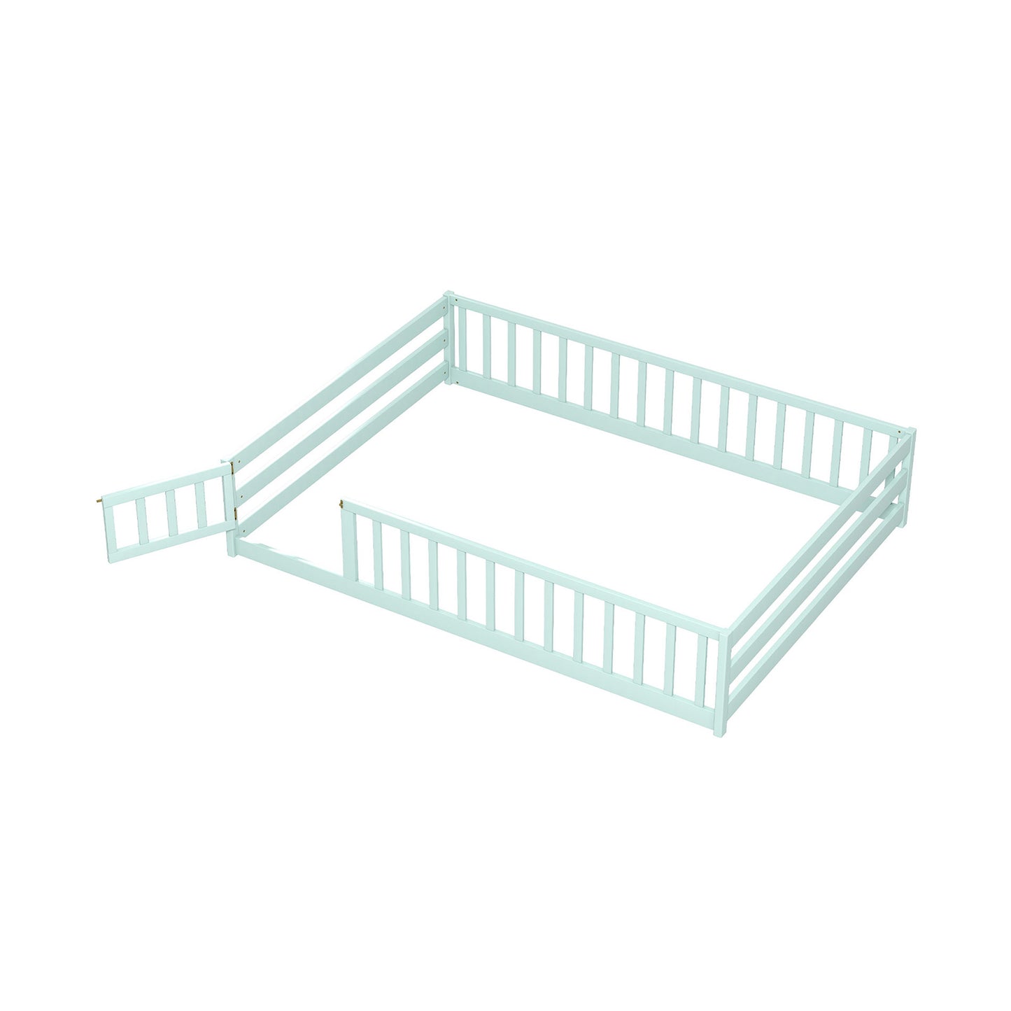 Full Size Floor Bed with Full Length Safety Guardrails-Light Green
