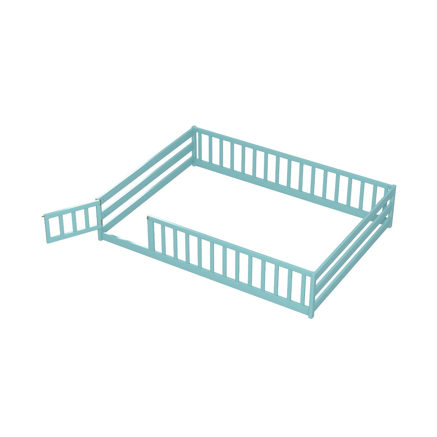 Full Size Floor Bed with Full Length Safety Guardrails-Dark Green