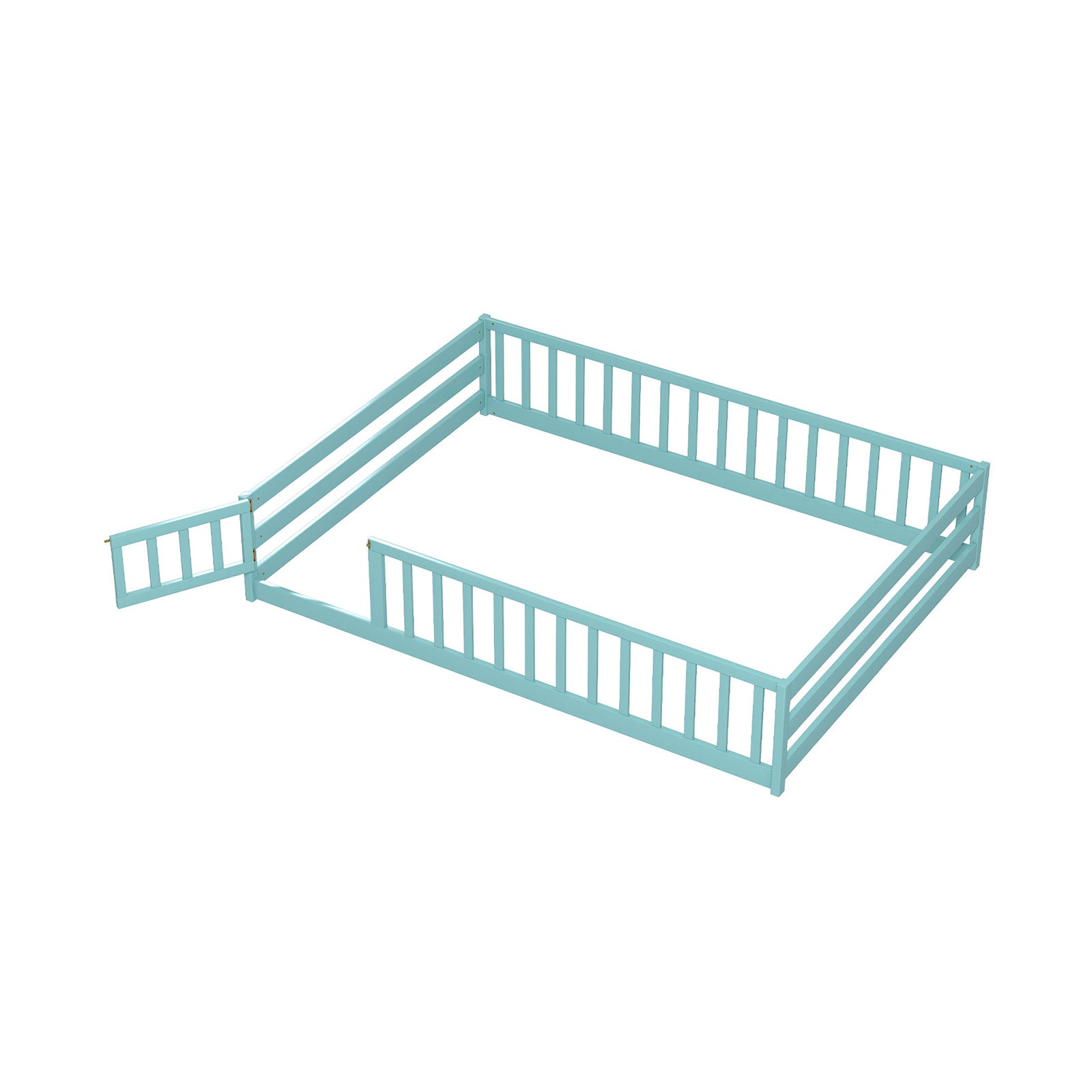 Full Size Floor Bed with Full Length Safety Guardrails-Dark Green