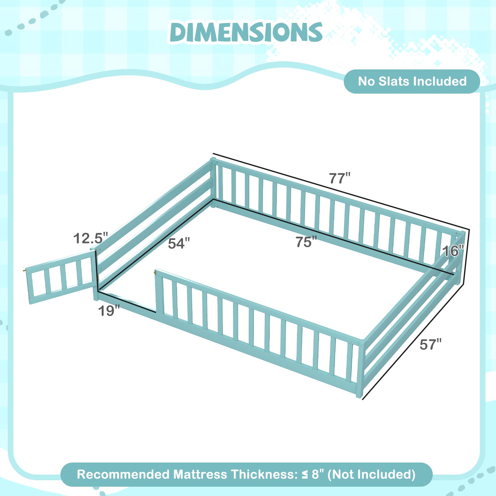 Full Size Floor Bed with Full Length Safety Guardrails-Dark Green