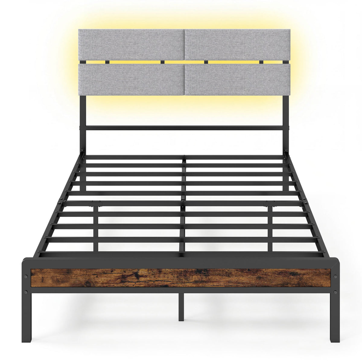 Full Size Metal Bed Frame with LED Lights & Charging Station