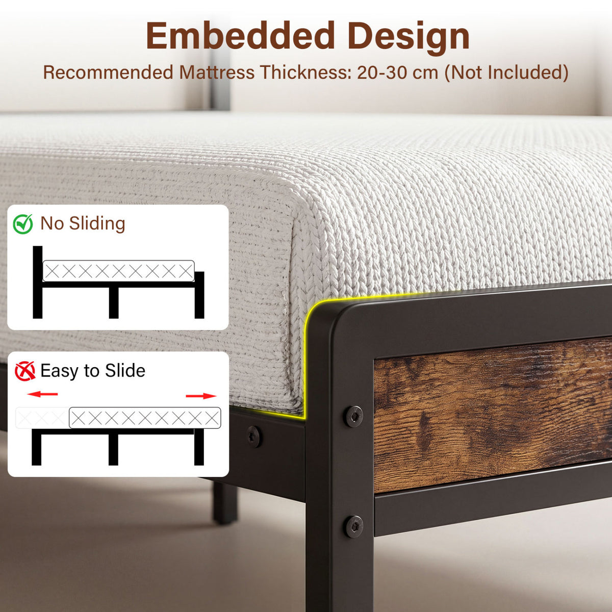 Full Size Metal Bed Frame with LED Lights & Charging Station