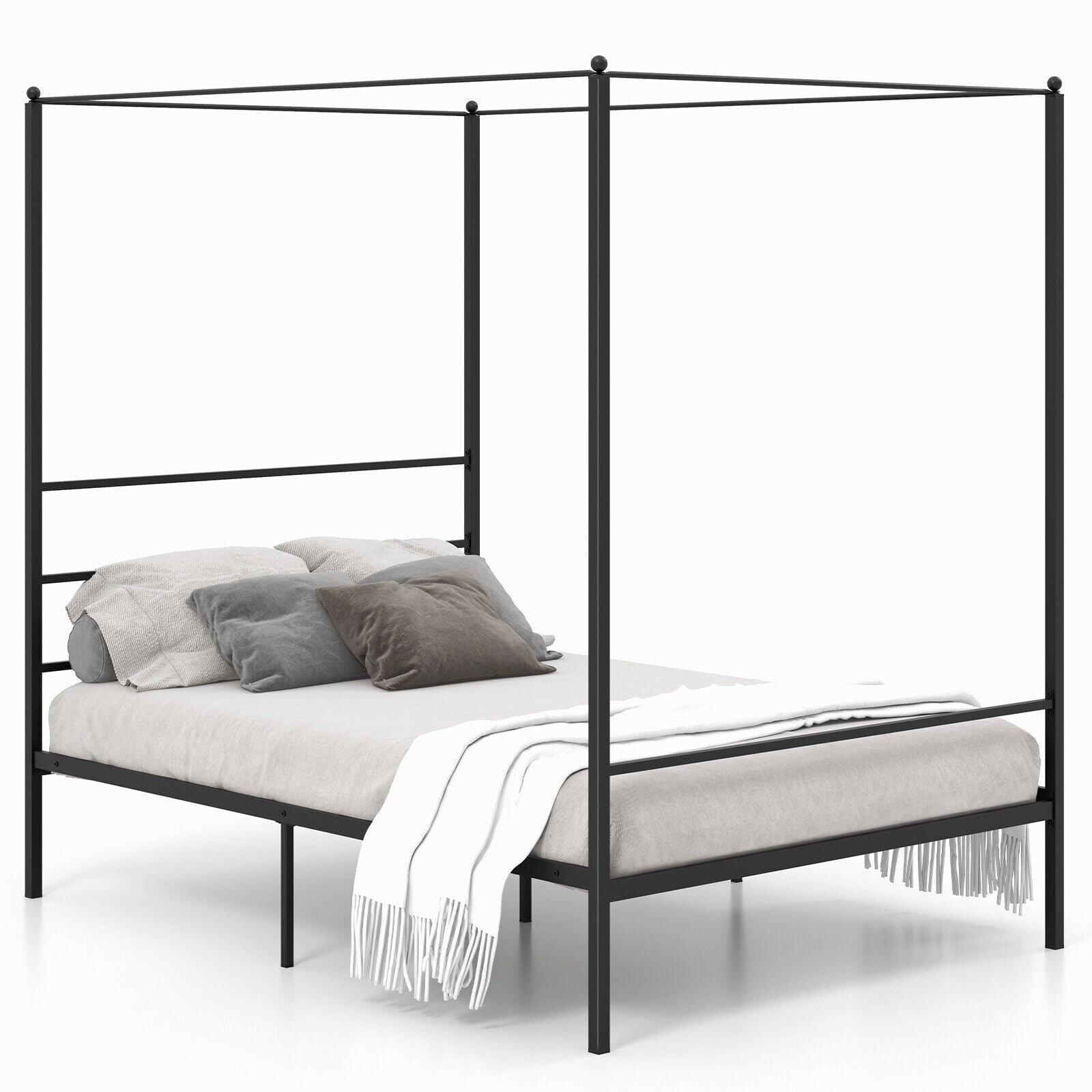 Twin/Full/Queen Size Metal Canopy Bed Frame with Slat Support-Queen Size - Full Size