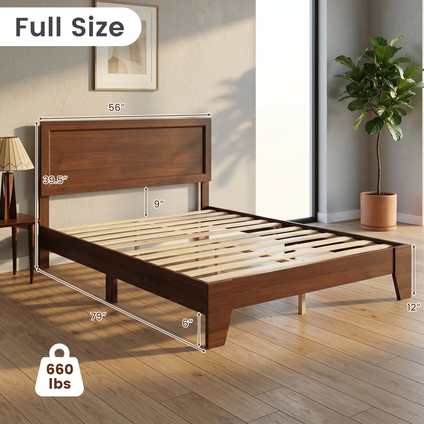 Full Size Platform Bed Frame with Headboard - No Box Spring