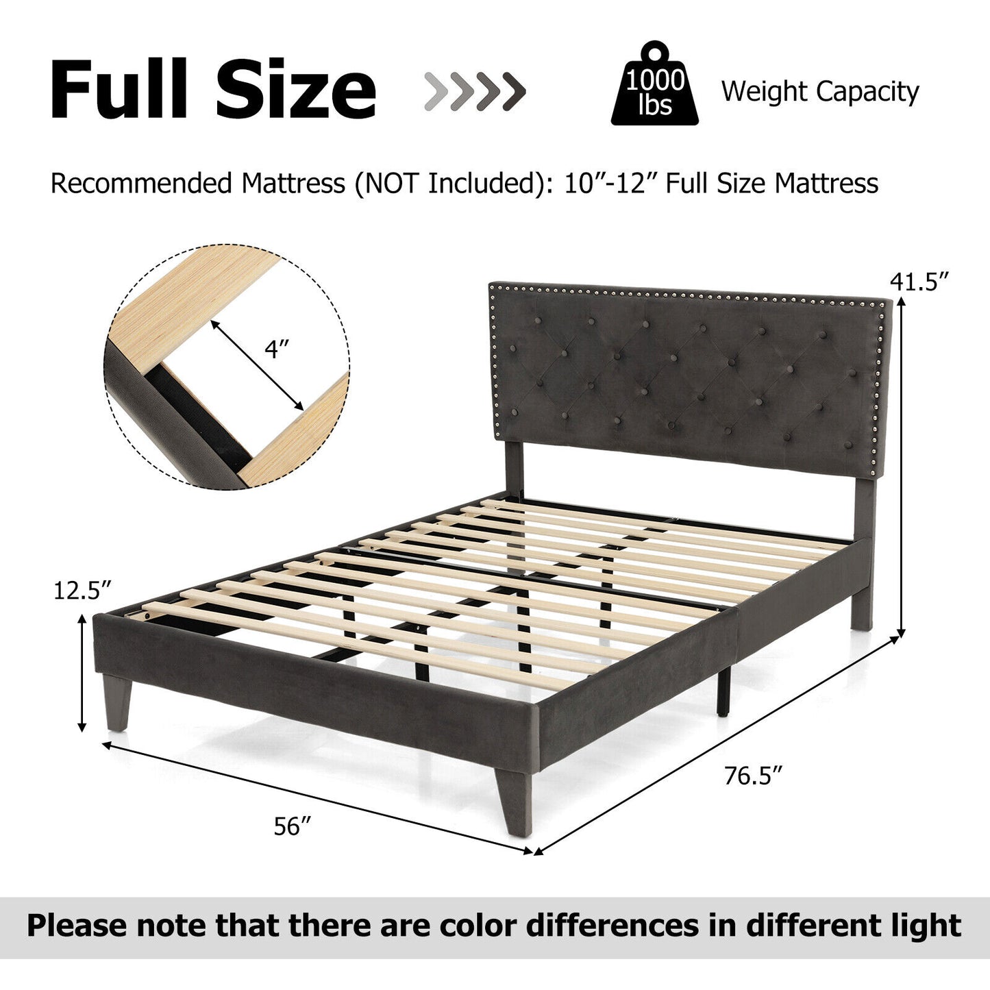 Full/Queen Size Upholstered Platform Bed with Tufted Headboard