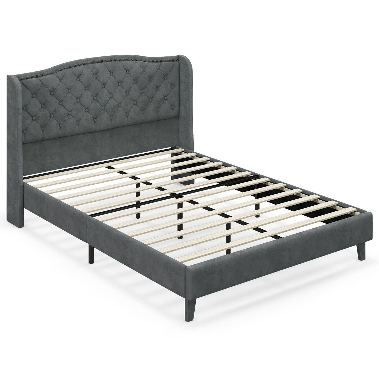 Full/Queen Size Upholstered Platform Bed Frame with Button Tufted Headboard-Full Size - Full Size