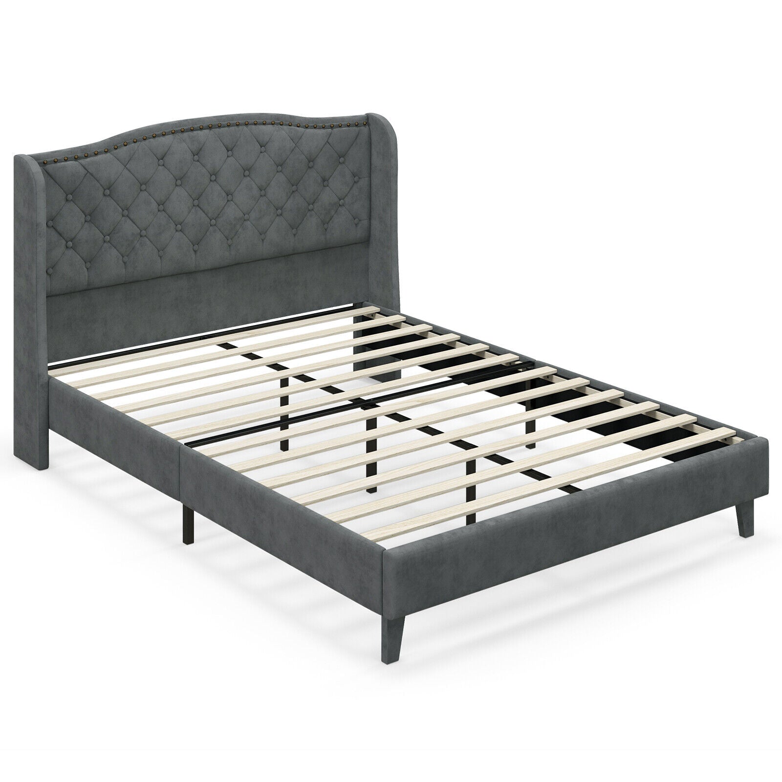 Full/Queen Size Upholstered Platform Bed Frame with Button Tufted Headboard-Full Size - Full Size