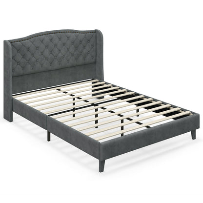 Full/Queen Size Upholstered Platform Bed Frame with Button Tufted Headboard-Full Size - Full Size