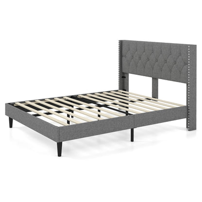 Full/Queen Size Upholstered Platform Bed with Button Tufted Headboard-Full Size - Full Size