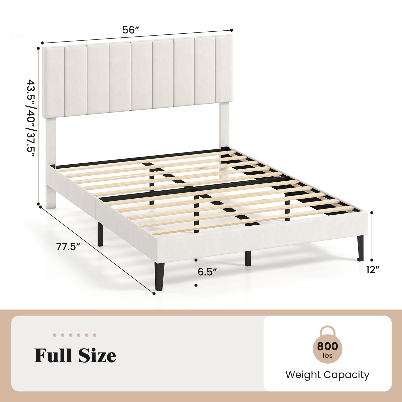 Full Size Velvet Upholstered Platform Bed Frame