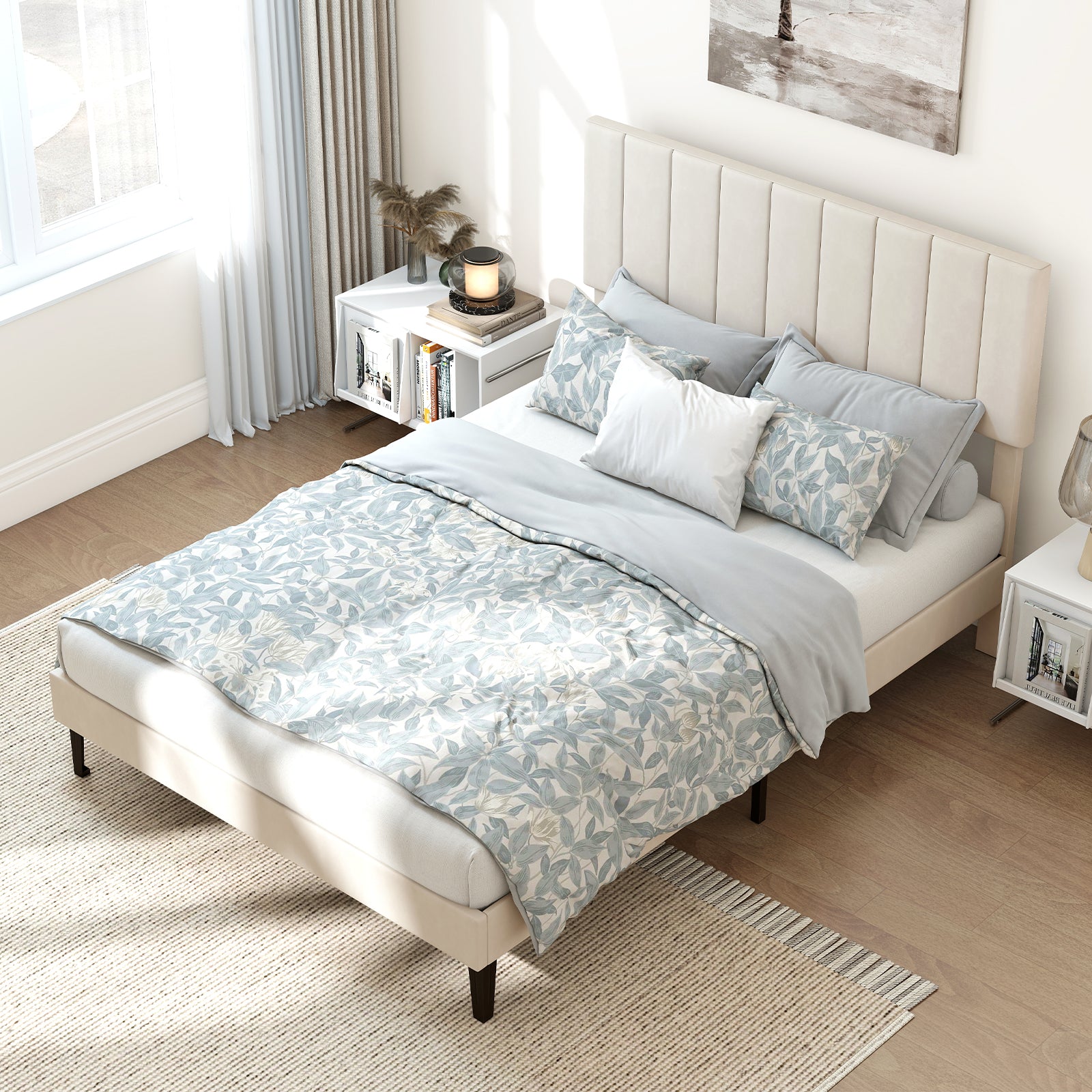 Full Size Velvet Upholstered Platform Bed Frame