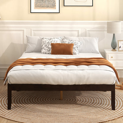 Full Size Wood Bed Frame with Wooden Slats Support and Rubber Wood Legs