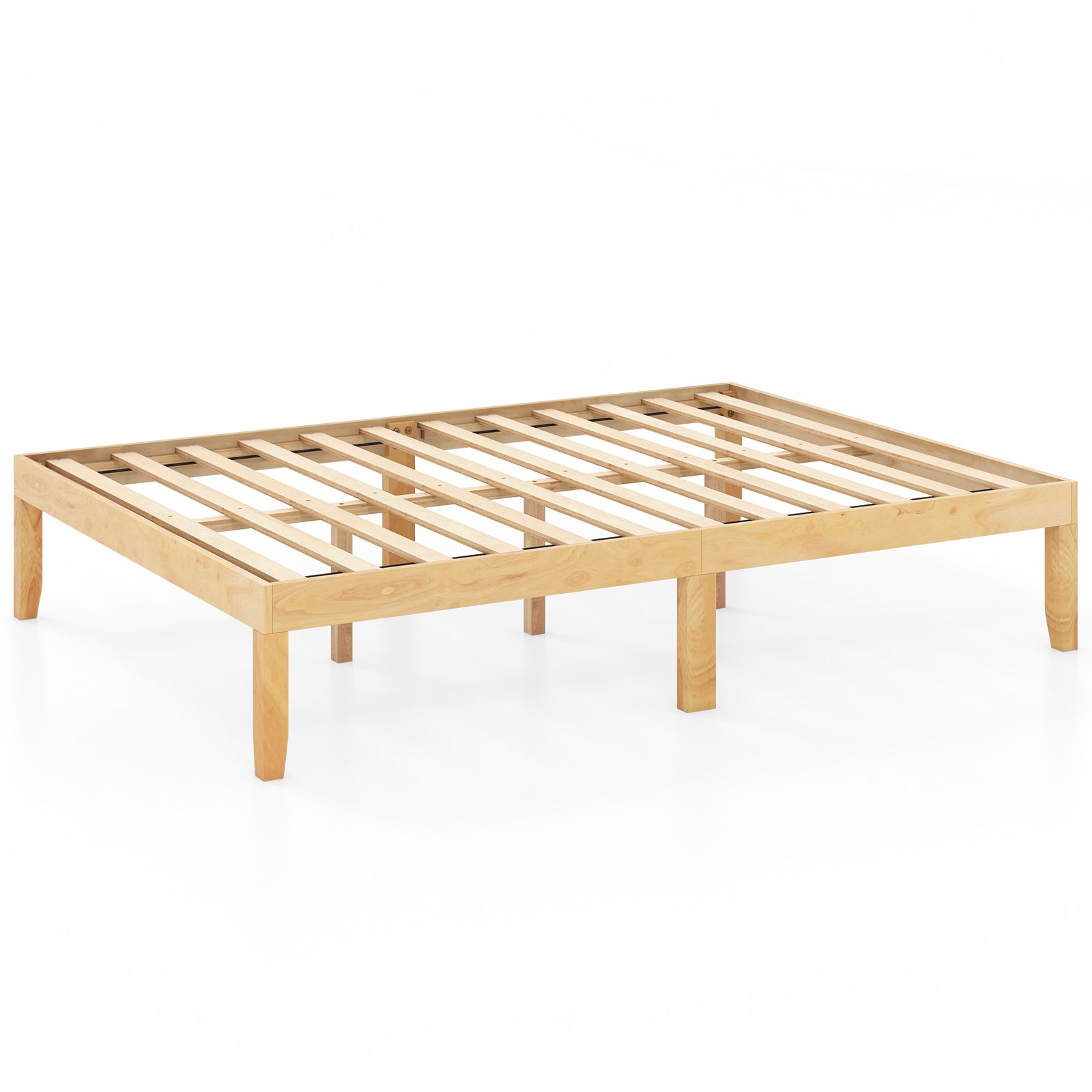 Full Size Wood Bed Frame with Wooden Slats Support and Rubber Wood Legs-Natural - Natural