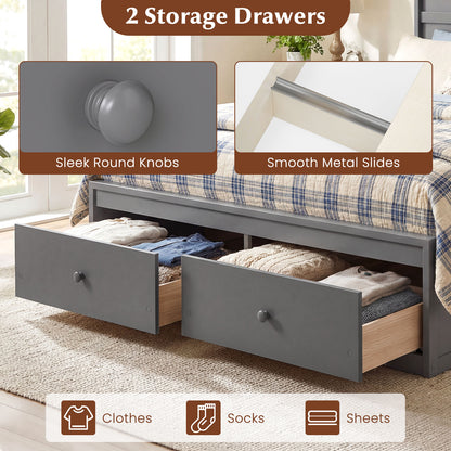 Full Size Wooden Platform Bed Frame with Storage Drawers-Gray