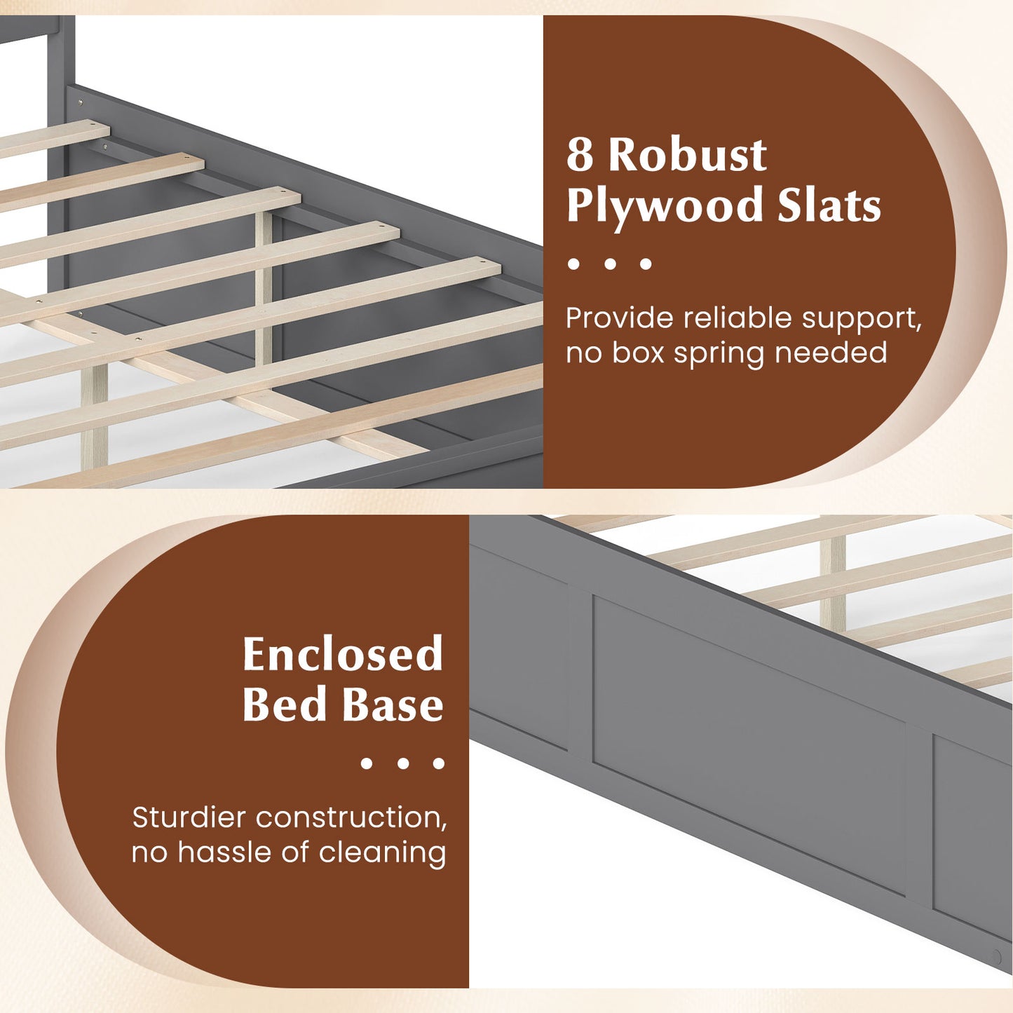 Full Size Wooden Platform Bed Frame with Storage Drawers-Gray