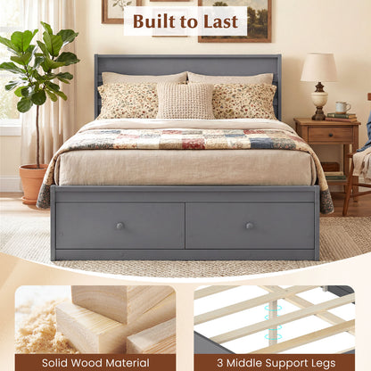 Full Size Wooden Platform Bed Frame with Storage Drawers-Gray