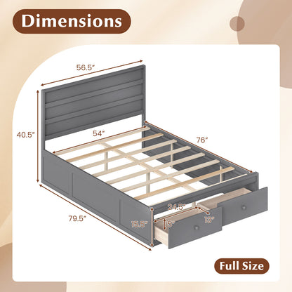 Full Size Wooden Platform Bed Frame with Storage Drawers-Gray