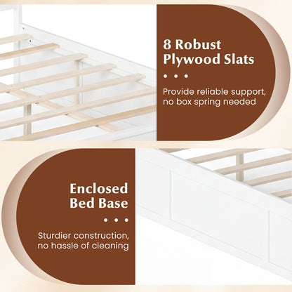 Full Size Wooden Platform Bed Frame with Storage Drawers-White