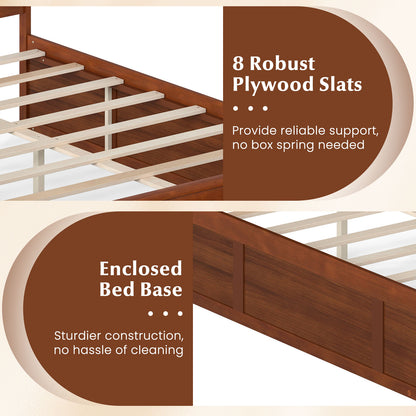 Full Size Wooden Platform Bed Frame with Storage Drawers-Walnut
