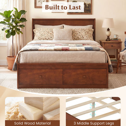 Full Size Wooden Platform Bed Frame with Storage Drawers-Walnut