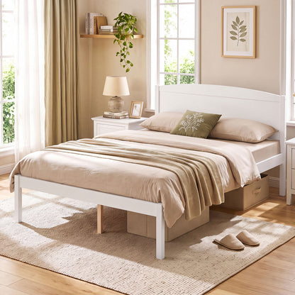Full Size Wooden Platform Bed Frame with Curved Headboard