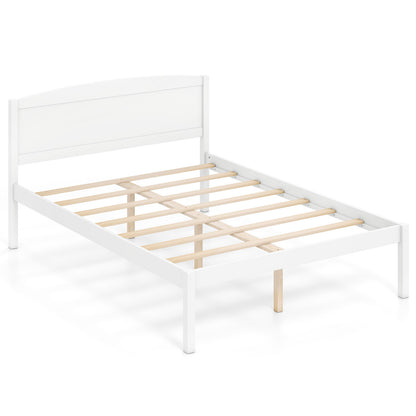 Full Size Wooden Platform Bed Frame with Curved Headboard