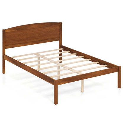 Full Size Wooden Platform Bed Frame with Curved Headboard