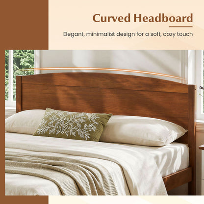 Full Size Wooden Platform Bed Frame with Curved Headboard