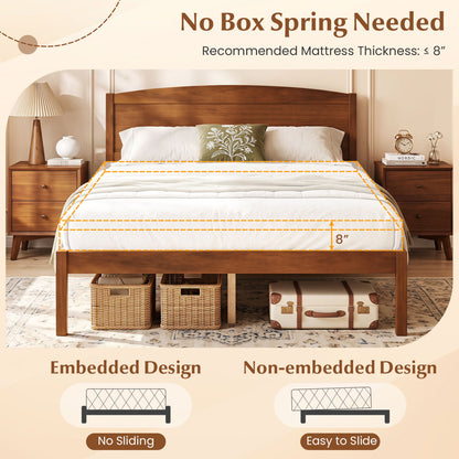 Full Size Wooden Platform Bed Frame with Curved Headboard