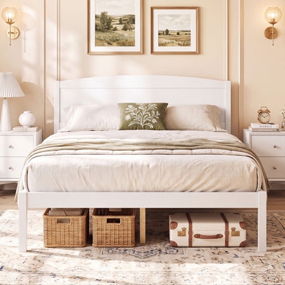 Full Size Wooden Platform Bed Frame with Curved Headboard