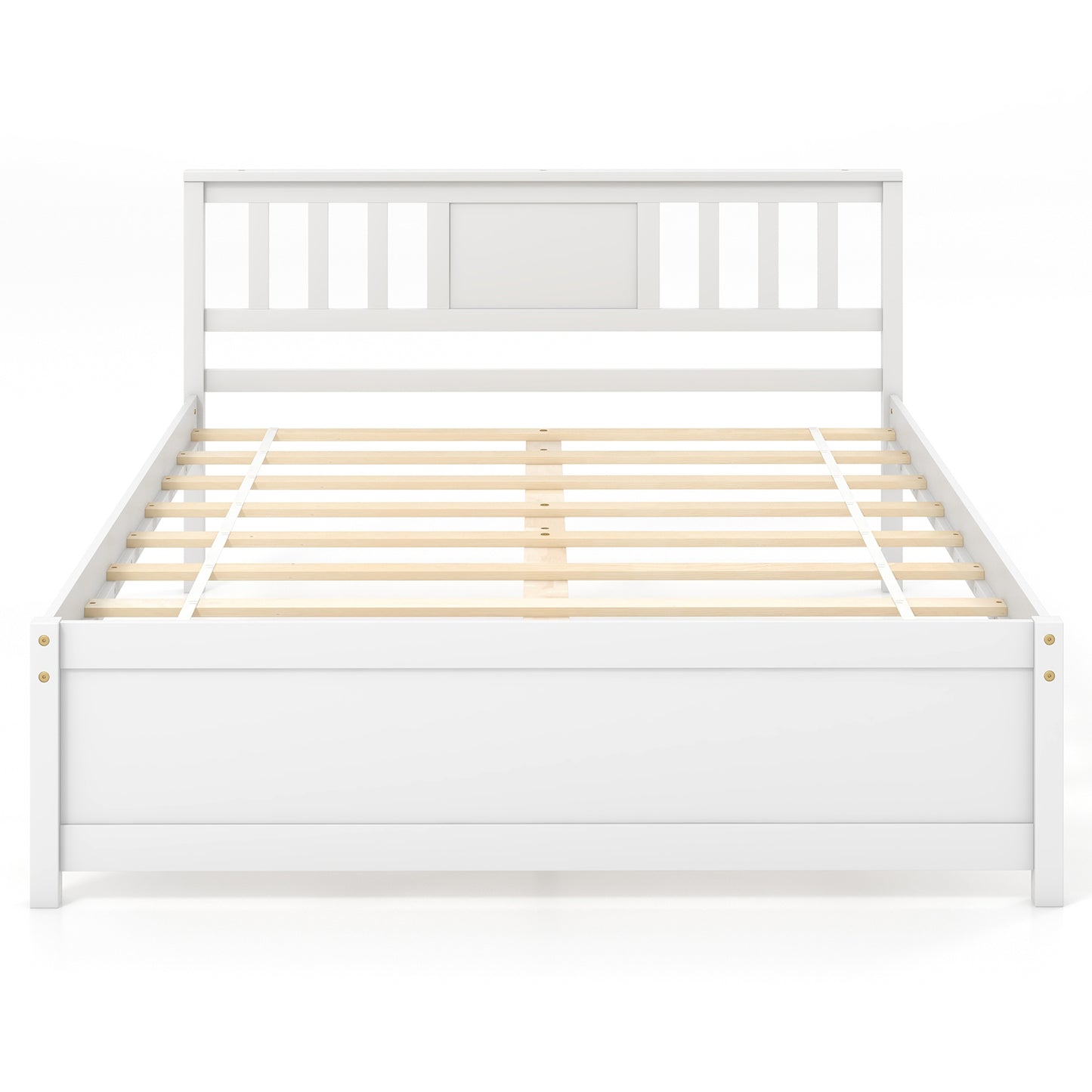 Wooden Platform Bed with Headboard and Wood Slat Support White-Twin Size - Full Size