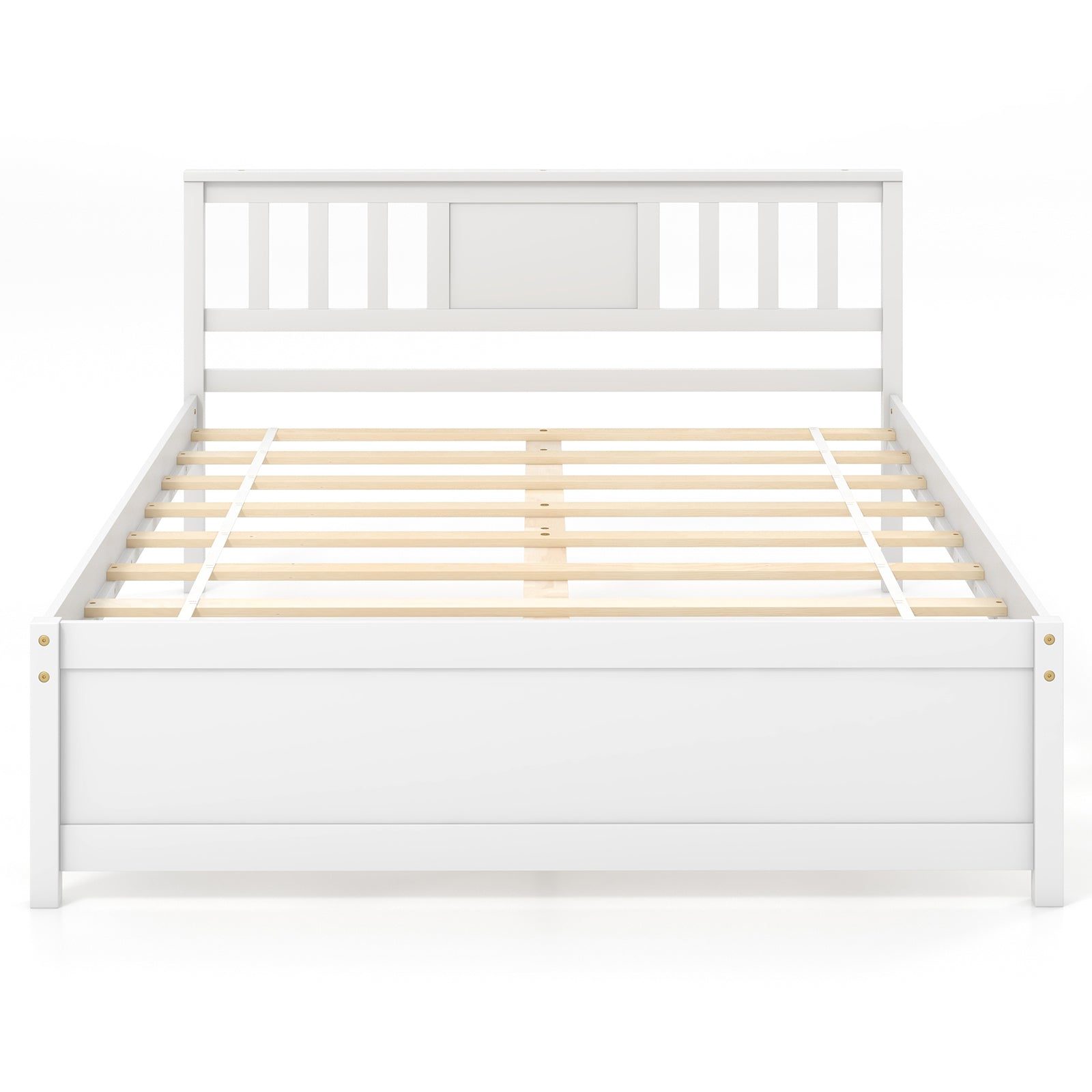 Wooden Platform Bed with Headboard and Wood Slat Support White-Twin Size - Full Size