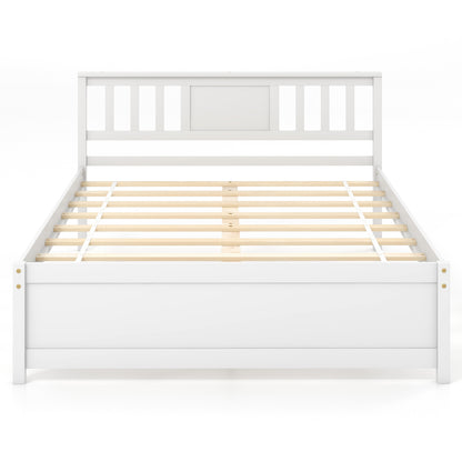 Wooden Platform Bed with Headboard and Wood Slat Support White-Twin Size - Full Size