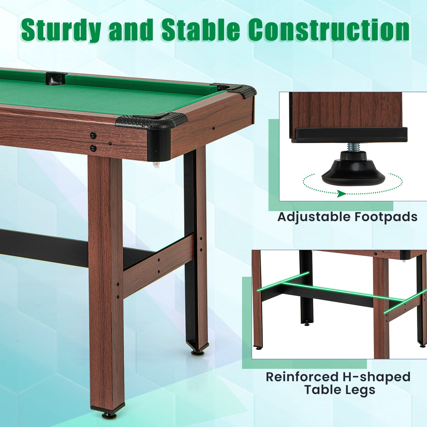 48 Inch Pool Wooden Game Table with Full Set of Ballsfor Kids and Adults-Green