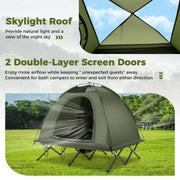 2-Person Camping Cot Tent Foldable Off-Ground Camping Combo for Adults-Green