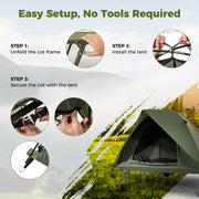 2-Person Camping Cot Tent Foldable Off-Ground Camping Combo for Adults-Green