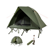2-Person Camping Cot Tent Foldable Off-Ground Camping Combo for Adults-Green