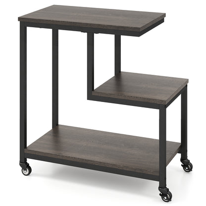 G-shaped Side Table 3-Tier Mobile End Table with Open Shelves-White - Gray