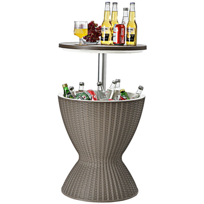 3 in 1 8 Gallon Patio Rattan Cooler Bar Table with Adjust Ice Bucket-Black