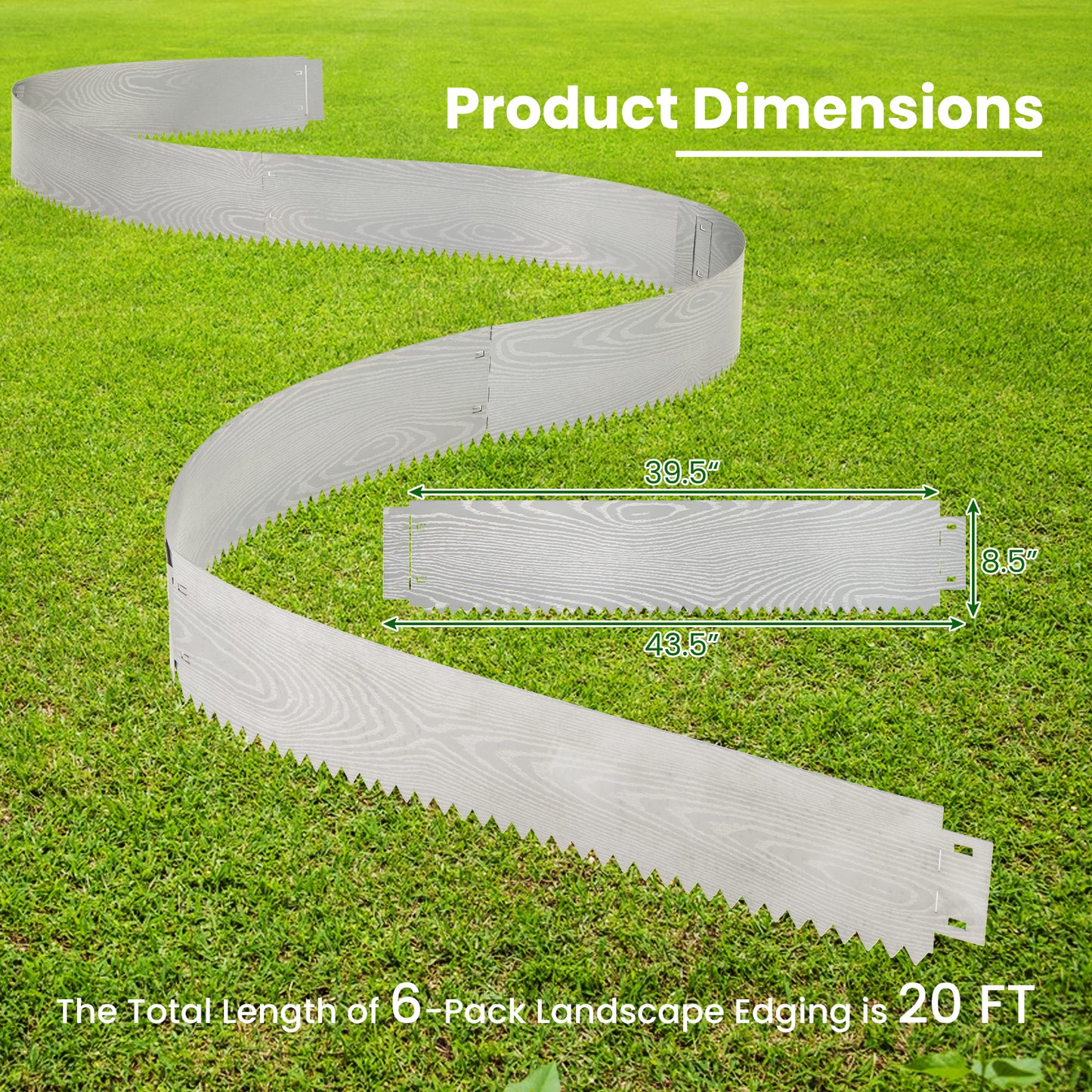 6-Pack 20 FT Galvanized Metal Landscape Edging for Lawn