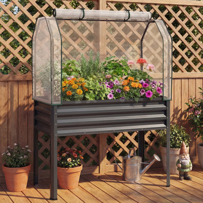 Galvanized Raised Garden Bed with Legs and Greenhouse Cover for Vegetable Flower