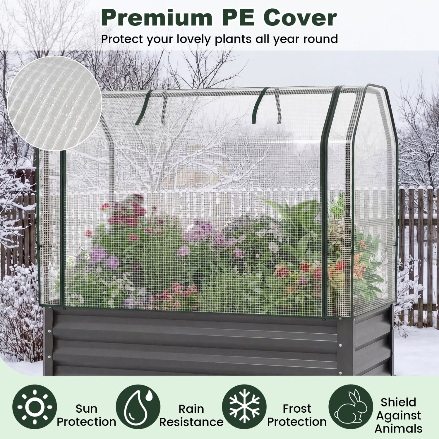 Galvanized Raised Garden Bed with Legs and Greenhouse Cover for Vegetable Flower