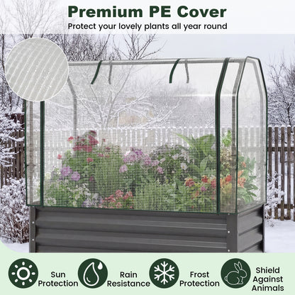 Galvanized Raised Garden Bed with Legs and Greenhouse Cover for Vegetable Flower
