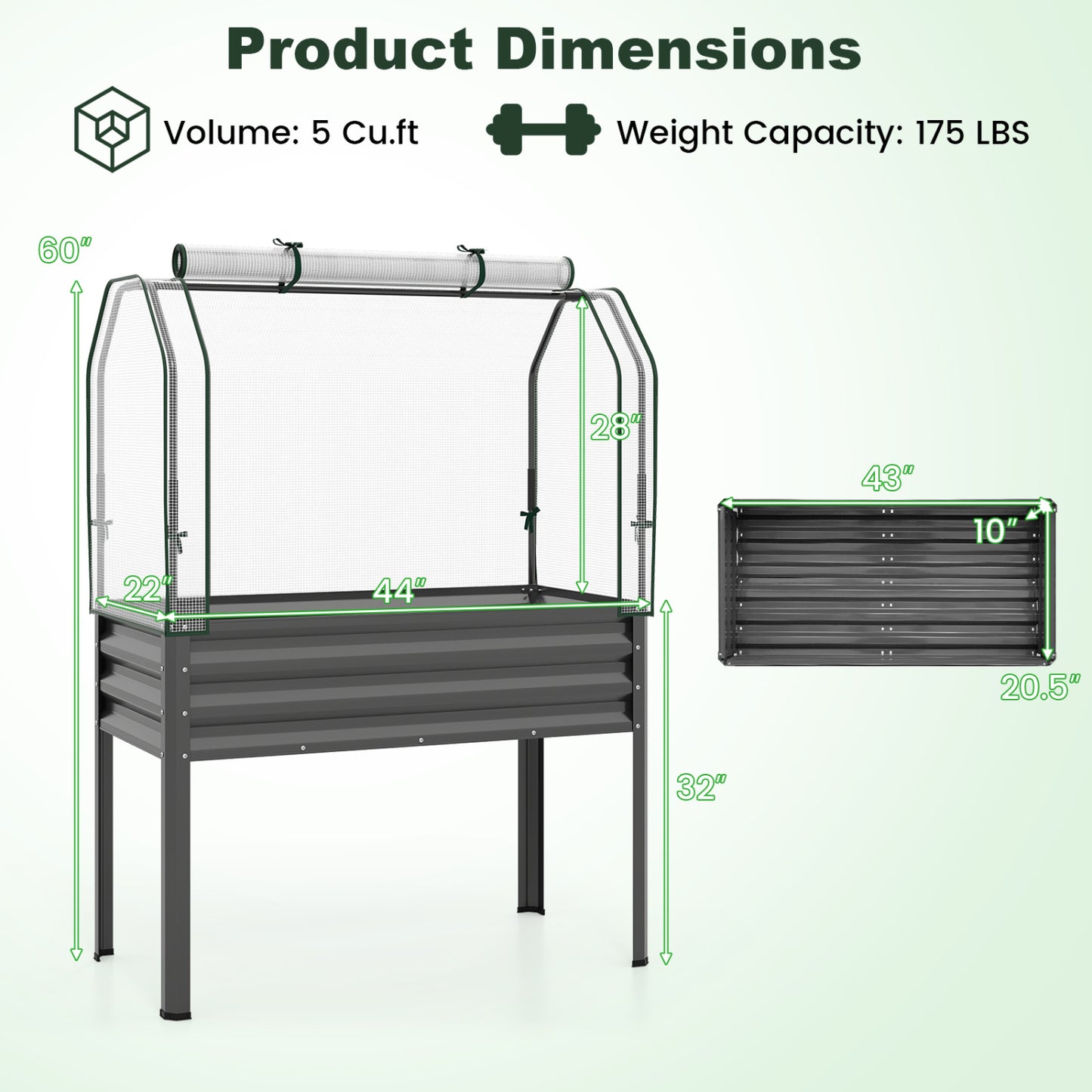 Galvanized Raised Garden Bed with Legs and Greenhouse Cover for Vegetable Flower