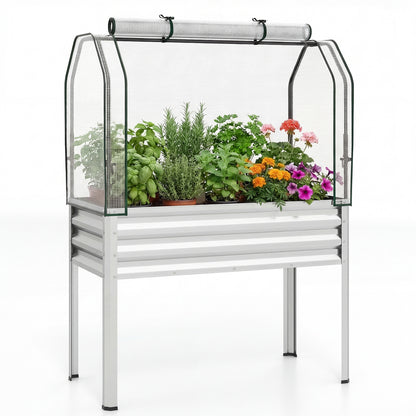 Galvanized Raised Garden Bed with Legs and Greenhouse Cover for Vegetable Flower
