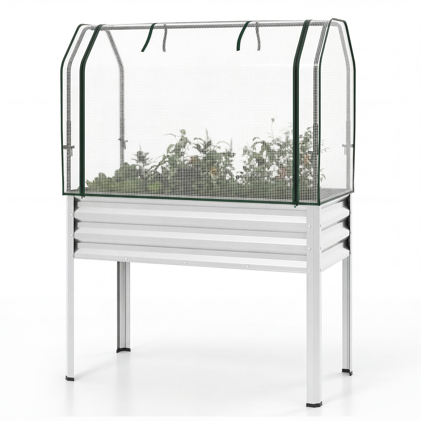 Galvanized Raised Garden Bed with Legs and Greenhouse Cover for Vegetable Flower
