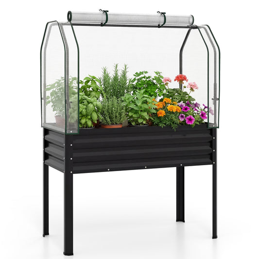 Galvanized Raised Garden Bed with Legs and Greenhouse Cover for Vegetable Flower