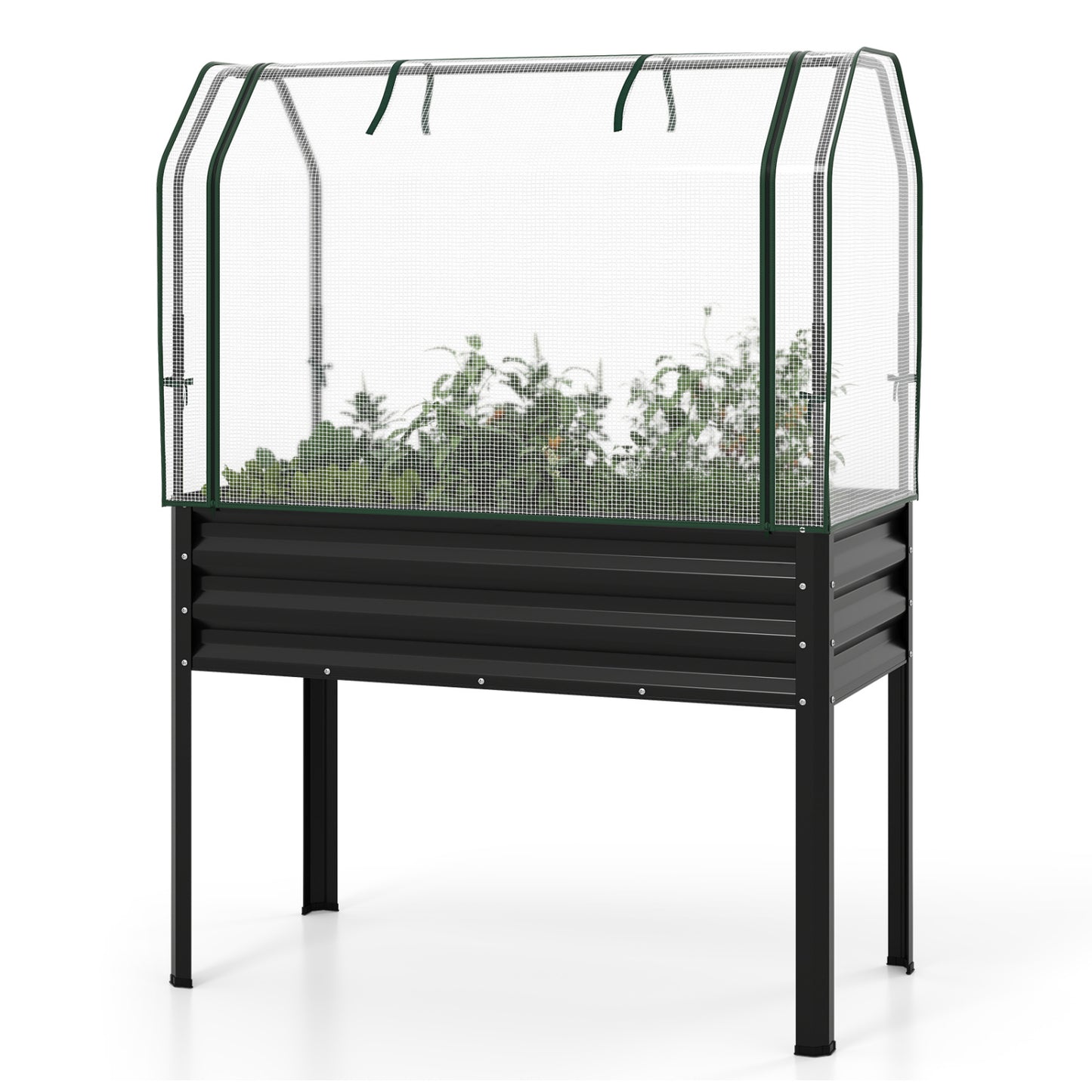 Galvanized Raised Garden Bed with Legs and Greenhouse Cover for Vegetable Flower