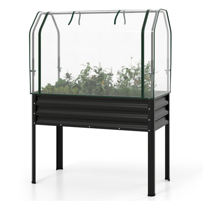 Galvanized Raised Garden Bed with Legs and Greenhouse Cover for Vegetable Flower